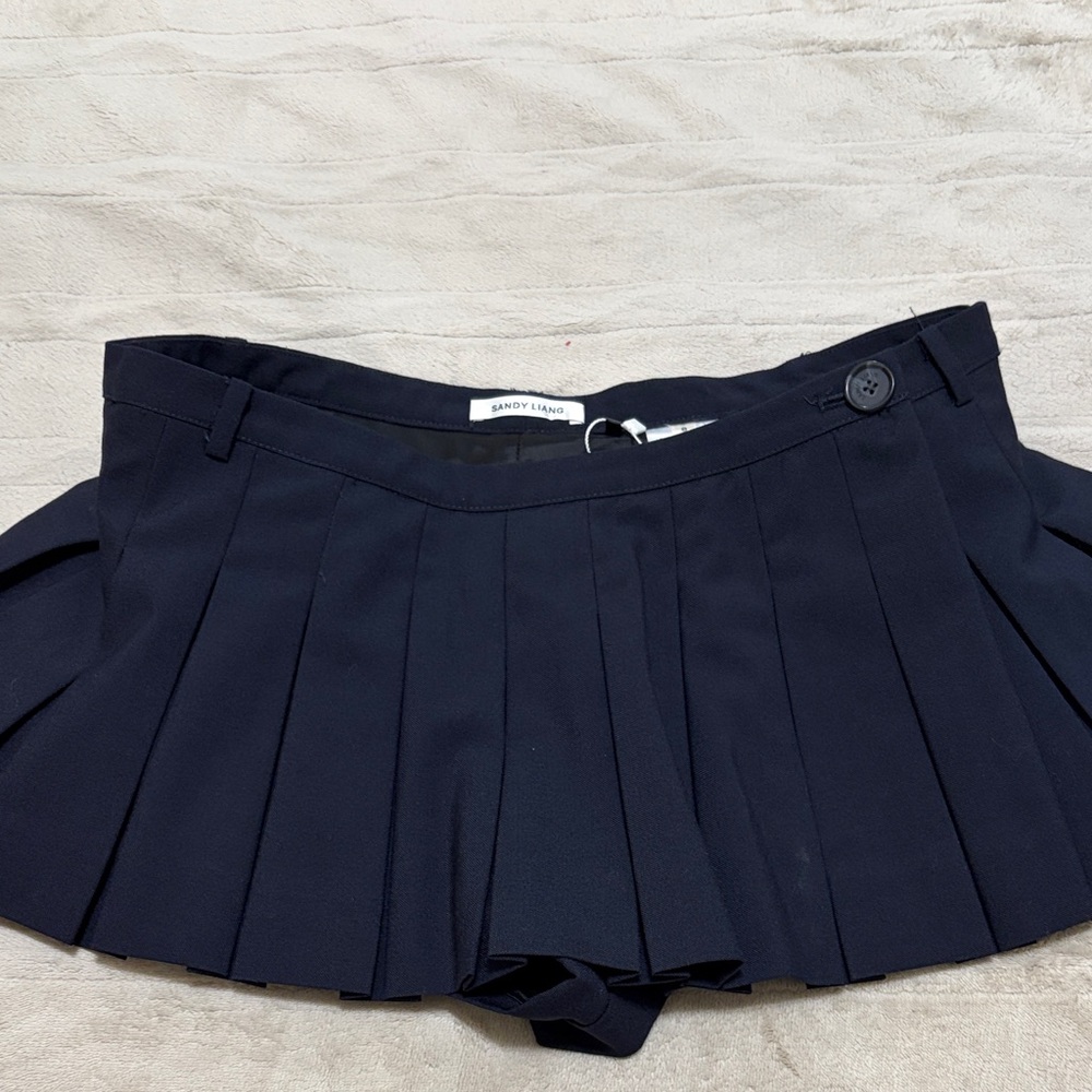 Sandy Liang Navy Pleated Skirt